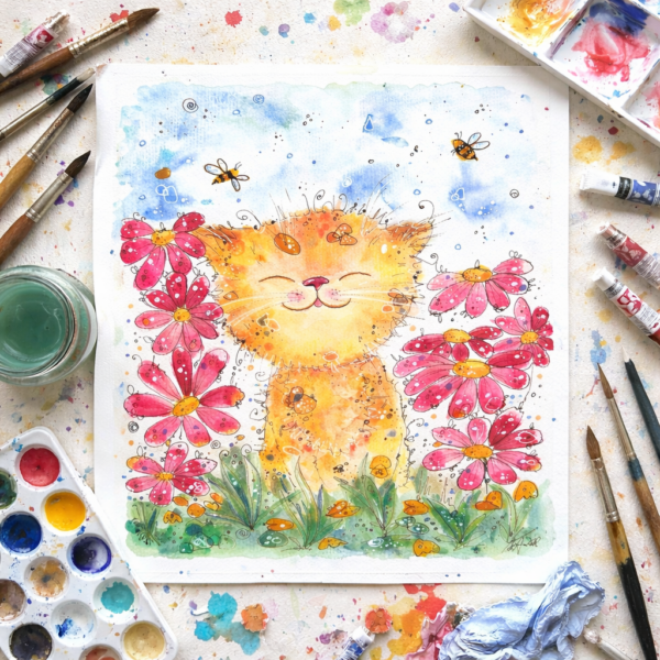 online kreativ – Sommerblumen & Katzenlächeln – Aquarellzauber im Sommer