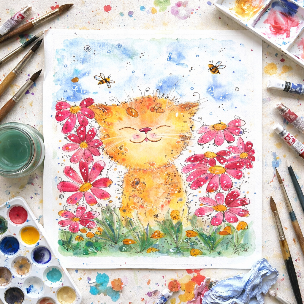 online kreativ – Sommerblumen & Katzenlächeln – Aquarellzauber im Sommer